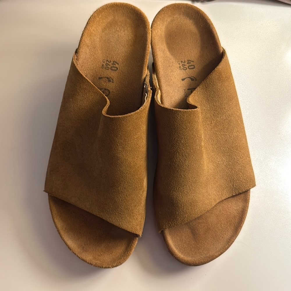 Birkenstock Papillio Tan Suede Wedge Mules